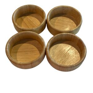 Vintage Set Four Wooden Bowls Blonde Wood Serving Piece Salad Bowls Full Set 4